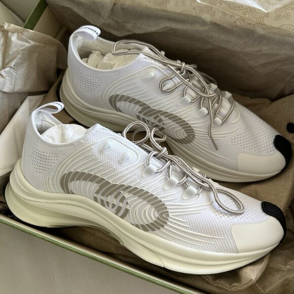 NEW GUCCI INTERLOCKING G RUNNING SNEAKERS WHITE TECHNICAL FABRIC MEN’S 12.5 G - Picture 3 of 11